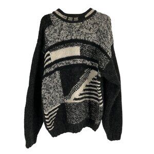 Vintage Street Scenes Black 90’s  Geometric Knit Sweater L Wool Y2K abstract
